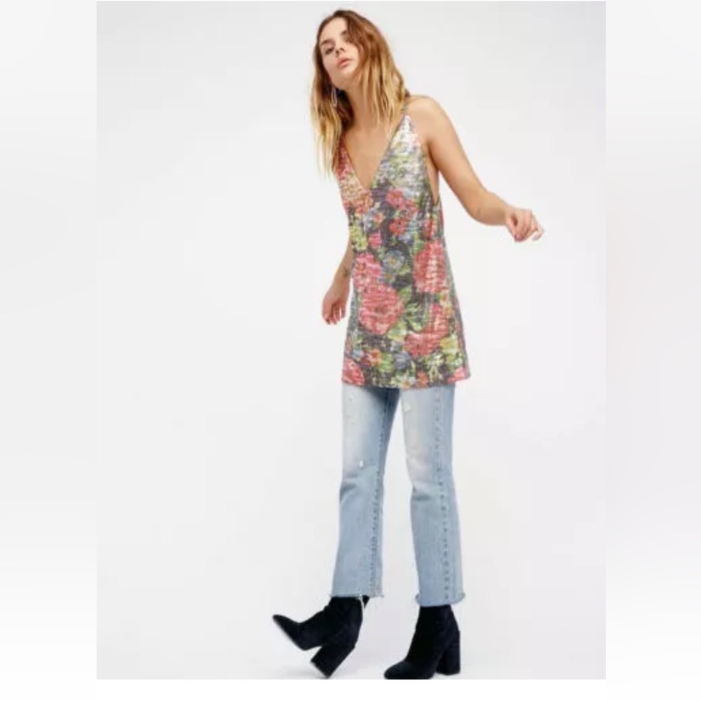 Free People Floral Sequin Short Shift Dress Size Medium